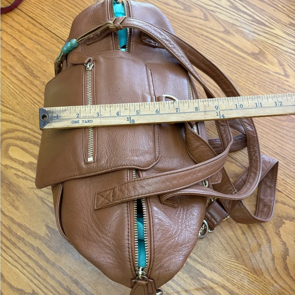 Leather Convertible Baby Bag in Cognac with Tassel Accent